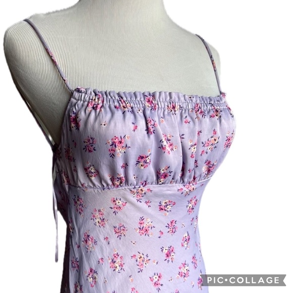 Zara Floral Print Satin Effect Slip Light Mauve Dress Backless Crisscross Size M - Picture 3 of 11